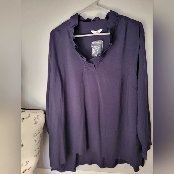 Crown & Ivy NWT Ruffle Neck Blouse XXL Navy - Picture 5 of 10